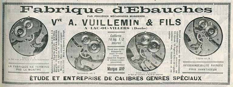 [Publicité pour la] Fabrique d'Ebauches Vve A. Vuillemin & Fils à Lac-ou-Villers (Doubs), 1er janvier 1905. © Laurent Poupard / Région Bourgogne-Franche-Comté, Inventaire du patrimoine - 2016