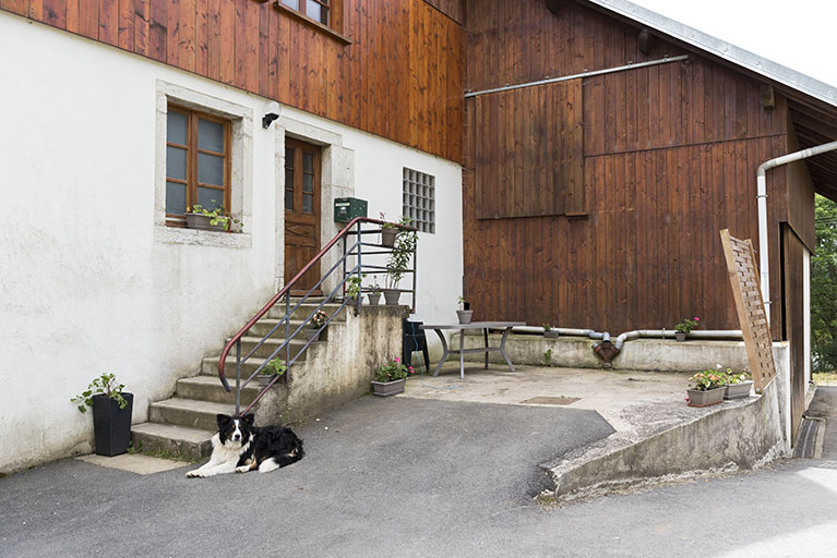 Façade latérale droite : escalier extérieur et étable. © Sonia Dourlot / Région Bourgogne-Franche-Comté, Inventaire du patrimoine - 2016 Façade latérale droite : escalier extérieur et étable. © Sonia Dourlot / Région Bourgogne-Franche-Comté, Inventaire du patrimoine - 2016