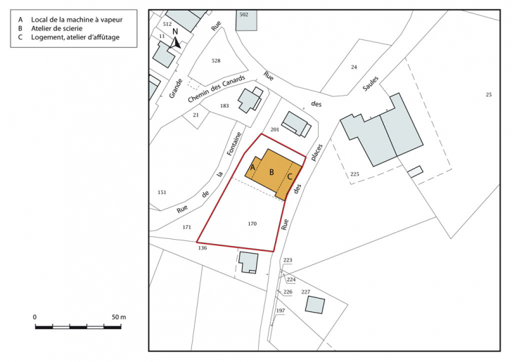 Plan-masse et de situation. Extrait du plan cadastral, 2015, section ZB. © Mathias Papigny / Région Bourgogne-Franche-Comté, Inventaire du patrimoine - 2016