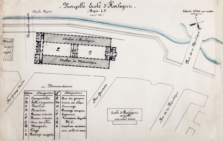 Nouvelle Ecole d’Horlogerie. Projet L.T. (avril 1921) [avenue Elisée Cusenier]. © Jérôme Mongreville / Région Bourgogne-Franche-Comté, Inventaire du patrimoine - 2016