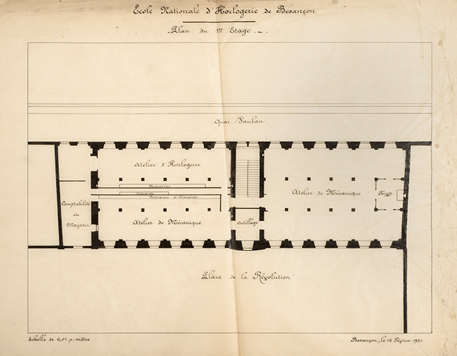 Ecole nationale d’Horlogerie de Besançon. Plan du 1er Etage [état de l'existant], 15 février 1921 © Jérôme Mongreville / Région Bourgogne-Franche-Comté, Inventaire du patrimoine - 2016