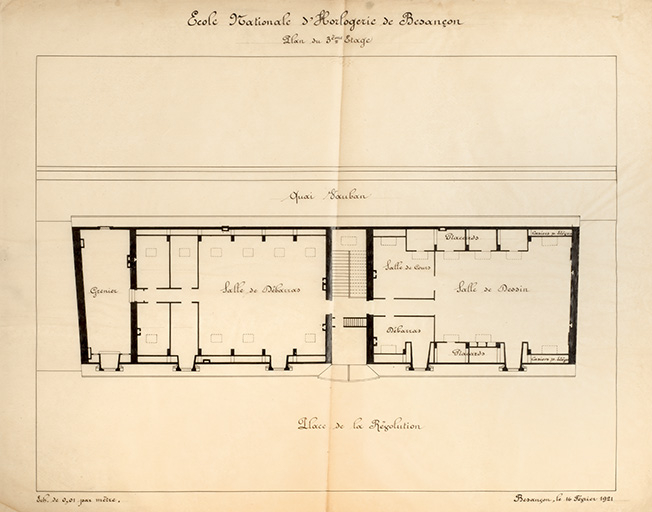 Ecole nationale d’Horlogerie de Besançon. Plan du 3ème Etage, 16 février 1921. © Jérôme Mongreville / Région Bourgogne-Franche-Comté, Inventaire du patrimoine - 2016 Ecole nationale d’Horlogerie de Besançon. Plan du 3ème Etage, 16 février 1921. © Jérôme Mongreville / Région Bourgogne-Franche-Comté, Inventaire du patrimoine - 2016