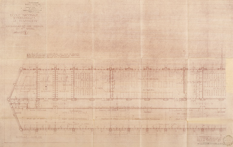 Ecole nationale d'horlogerie de Besançon. Aménagement des locaux du 4ème étage, 3 février 1941. © Jérôme Mongreville / Région Bourgogne-Franche-Comté, Inventaire du patrimoine - 2016 Ecole nationale d'horlogerie de Besançon. Aménagement des locaux du 4ème étage, 3 février 1941. © Jérôme Mongreville / Région Bourgogne-Franche-Comté, Inventaire du patrimoine - 2016