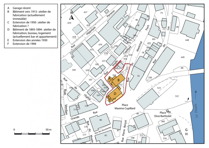 Plan-masse et de situation, avec datation. © Mathias Papigny / Région Bourgogne-Franche-Comté, Inventaire du patrimoine - 2016 Plan-masse et de situation, avec datation. © Mathias Papigny / Région Bourgogne-Franche-Comté, Inventaire du patrimoine - 2016