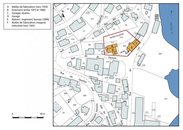 Plan-masse et de situation, avec datation. © Mathias Papigny / Région Bourgogne-Franche-Comté, Inventaire du patrimoine - 2016 Plan-masse et de situation, avec datation. © Mathias Papigny / Région Bourgogne-Franche-Comté, Inventaire du patrimoine - 2016