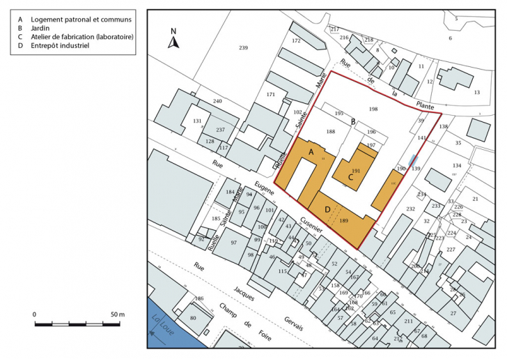 Plan-masse et de situation. Extrait du plan cadastral, 2016, section AH. © Mathias Papigny / Région Bourgogne-Franche-Comté, Inventaire du patrimoine - 2016