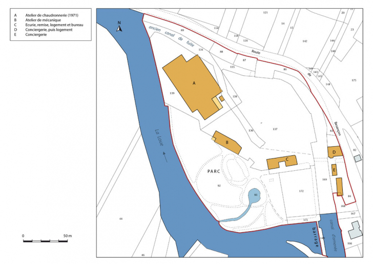 Plan-masse et de situation. Extrait du plan cadastral, 2016, section AH. © Mathias Papigny / Région Bourgogne-Franche-Comté, Inventaire du patrimoine - 2016 Plan-masse et de situation. Extrait du plan cadastral, 2016, section AH. © Mathias Papigny / Région Bourgogne-Franche-Comté, Inventaire du patrimoine - 2016