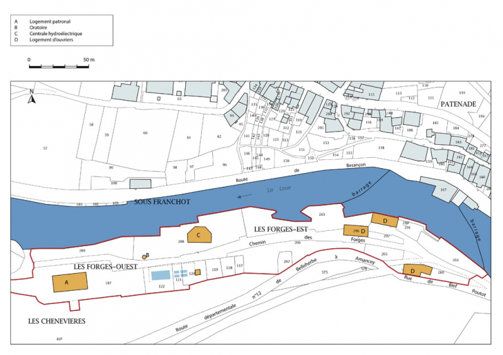 Plan-masse et de situation. Extrait du plan cadastral, 2016, section AC. © Mathias Papigny / Région Bourgogne-Franche-Comté, Inventaire du patrimoine - 2016 Plan-masse et de situation. Extrait du plan cadastral, 2016, section AC. © Mathias Papigny / Région Bourgogne-Franche-Comté, Inventaire du patrimoine - 2016