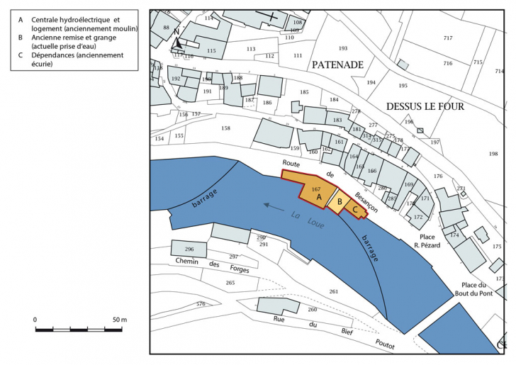 Plan-masse et de situation. Extrait du plan cadastral, 2016, section AC. © Mathias Papigny / Région Bourgogne-Franche-Comté, Inventaire du patrimoine - 2016