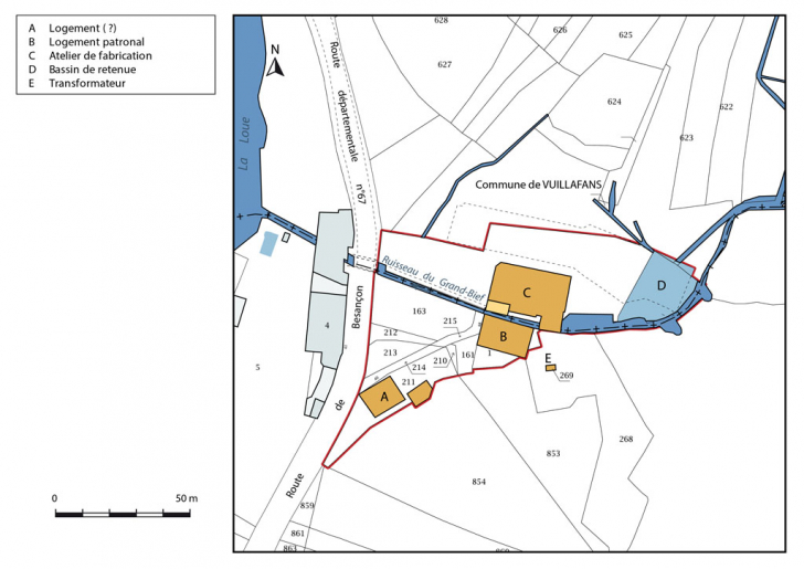 Plan-masse et de situation. Extrait du plan cadastral, 2016, section AB. © Mathias Papigny / Région Bourgogne-Franche-Comté, Inventaire du patrimoine - 2016 Plan-masse et de situation. Extrait du plan cadastral, 2016, section AB. © Mathias Papigny / Région Bourgogne-Franche-Comté, Inventaire du patrimoine - 2016