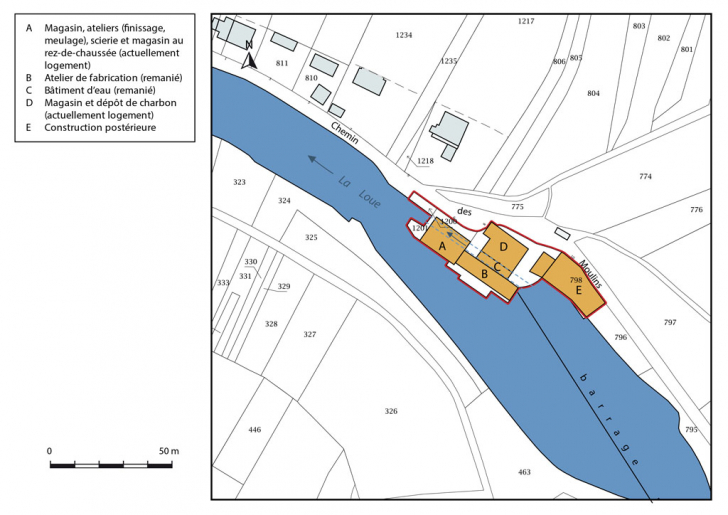 Plan-masse et de situation. Extrait du plan cadastral, 2016, section B. © Mathias Papigny / Région Bourgogne-Franche-Comté, Inventaire du patrimoine - 2016