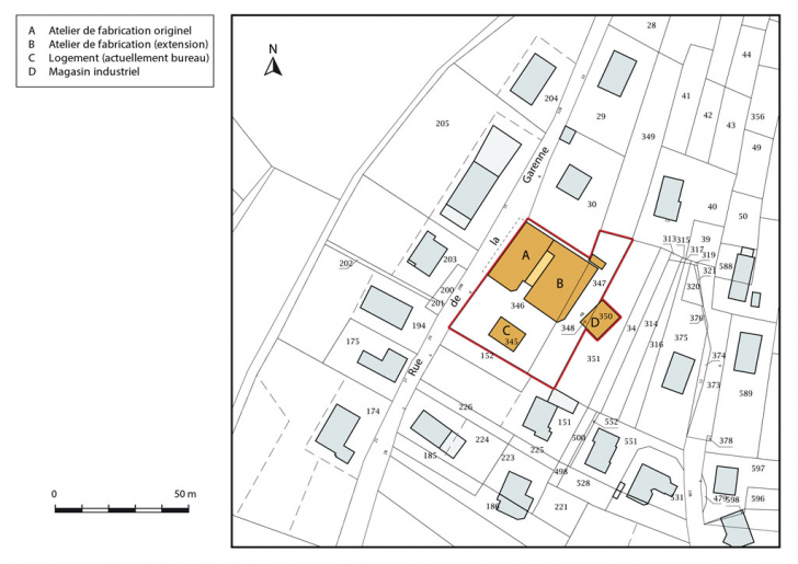 Plan-masse et de situation. Extrait du plan cadastral, 2016, section AW. © Mathias Papigny / Région Bourgogne-Franche-Comté, Inventaire du patrimoine - 2016