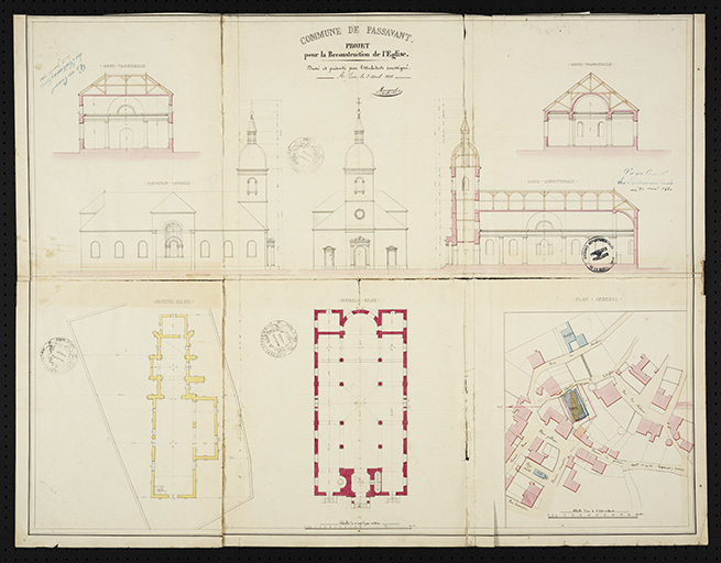 Plan pour la reconstruction de l'église. © Sonia Dourlot (reproduction) / Région Bourgogne-Franche-Comté, Inventaire du patrimoine - 2016