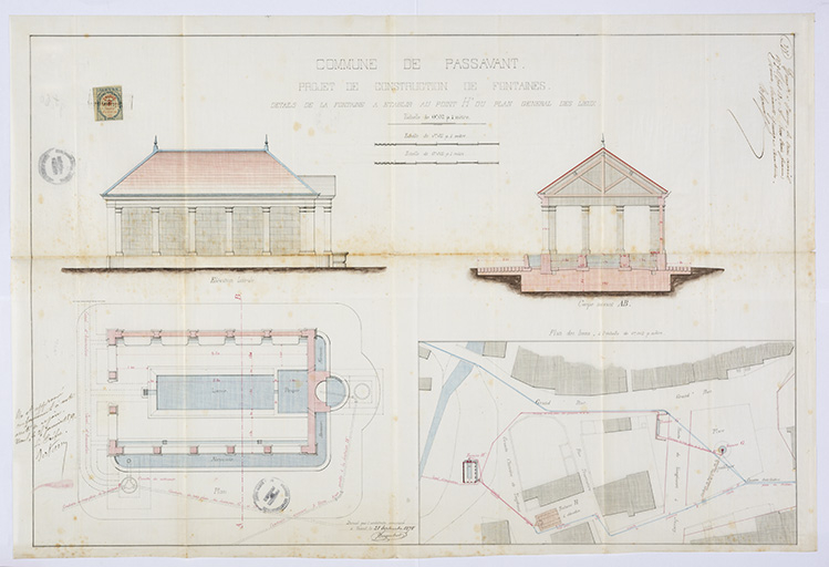 Projet de transfert et de construction de la fontaine, rue Traversière. © Sonia Dourlot (reproduction) / Région Bourgogne-Franche-Comté, Inventaire du patrimoine - 2016