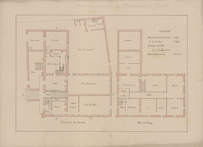 Plan du rez-de-chaussée et du 1er étage (fin 19e siècle). © Guillaume Gézolme / Archives départementales de la Haute-Saône - 2016