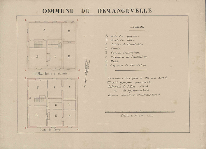 Plans de l'école : plans du rez-de-chaussée, plan de l'étage. © Philippe  Mairot (reproduction) / Région Bourgogne-Franche-Comté, Inventaire du patrimoine - 2016 Plans de l'école : plans du rez-de-chaussée, plan de l'étage. © Philippe  Mairot (reproduction) / Région Bourgogne-Franche-Comté, Inventaire du patrimoine - 2016