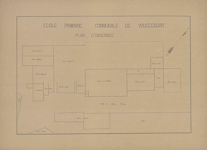 Plans des écoles (1864 -1888) : plan d'ensemble. © Philippe  Mairot (reproduction) / Région Bourgogne-Franche-Comté, Inventaire du patrimoine - 2016