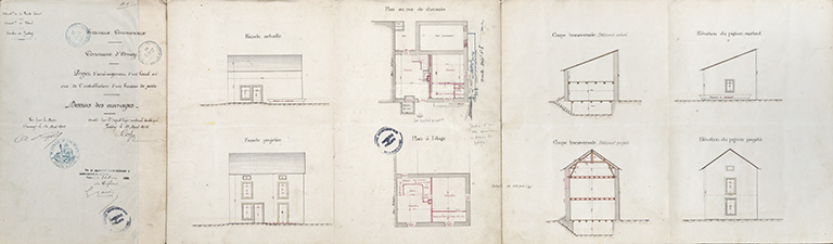 Projet de création d'un bureau de poste (1902). © Jérôme  Mongreville (reproduction) / Région Bourgogne-Franche-Comté, Inventaire du patrimoine - 2016 Projet de création d'un bureau de poste (1902). © Jérôme  Mongreville (reproduction) / Région Bourgogne-Franche-Comté, Inventaire du patrimoine - 2016