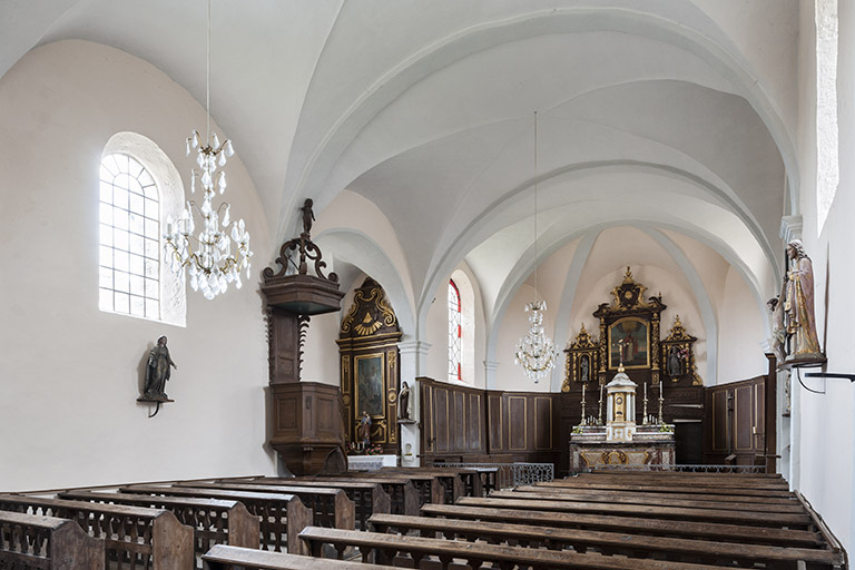 Vue d'ensemble de la nef et du choeur © Jérôme Mongreville / Région Bourgogne-Franche-Comté, Inventaire du patrimoine - 2016