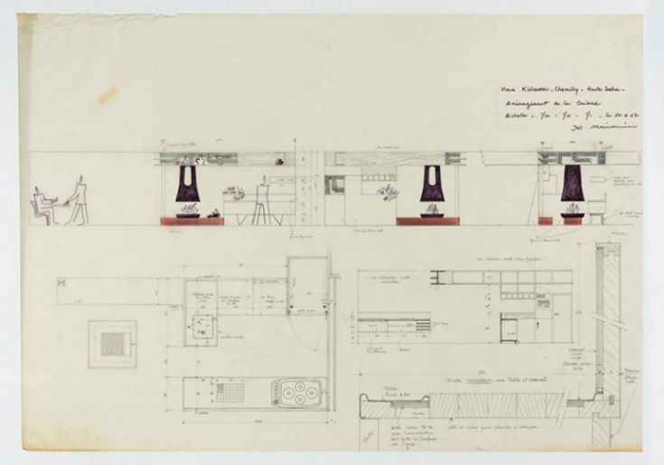 Plans et schémas d'aménagement de la cuisine. © Sonia Dourlot (reproduction) / Région Bourgogne-Franche-Comté, Inventaire du patrimoine - 2016