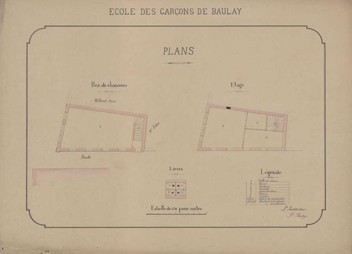 Plans en coupe de l'école des garçons de Baulay © Jérôme  Mongreville (reproduction) / Région Bourgogne-Franche-Comté, Inventaire du patrimoine - 2016