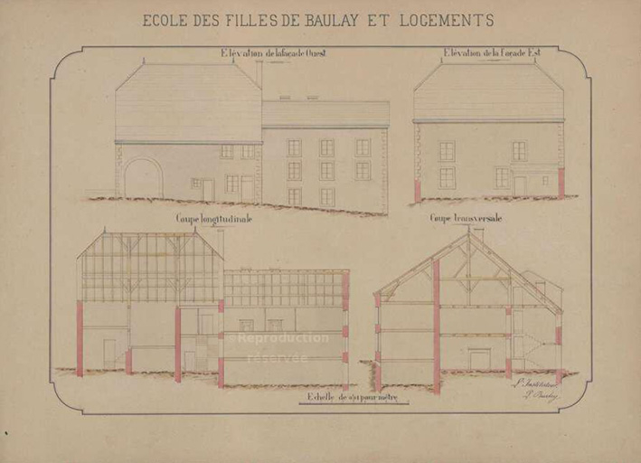 Plans de l'école des filles et logements des instituteurs © Jérôme  Mongreville (reproduction) / Région Bourgogne-Franche-Comté, Inventaire du patrimoine - 2016