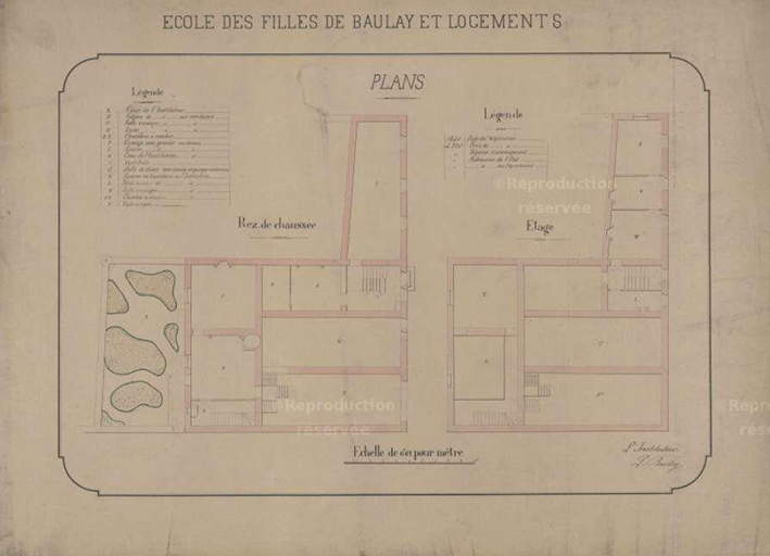 Plans de l'école des filles et logements des instituteurs © Jérôme  Mongreville (reproduction) / Région Bourgogne-Franche-Comté, Inventaire du patrimoine - 2016