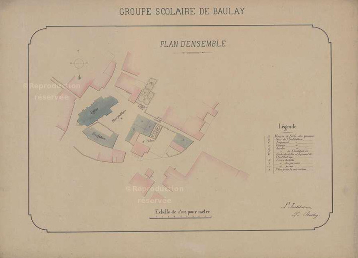 Plan d'ensemble du groupe scolaire de Baulay © Jérôme  Mongreville (reproduction) / Région Bourgogne-Franche-Comté, Inventaire du patrimoine - 2016