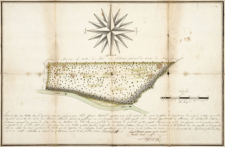 Plan du canton accordé aux Religieux par le comte de Rosen, en 1736. © Jérôme  Mongreville (reproduction) / Région Bourgogne-Franche-Comté, Inventaire du patrimoine - 2016 Plan du canton accordé aux Religieux par le comte de Rosen, en 1736. © Jérôme  Mongreville (reproduction) / Région Bourgogne-Franche-Comté, Inventaire du patrimoine - 2016