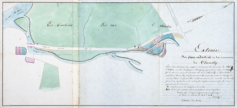 Plan annexé à une demande de construction d'aqueduc au niveau du moulin de Chemilly, en 1854. © Jérôme  Mongreville (reproduction) / Région Bourgogne-Franche-Comté, Inventaire du patrimoine - 2016 Plan annexé à une demande de construction d'aqueduc au niveau du moulin de Chemilly, en 1854. © Jérôme  Mongreville (reproduction) / Région Bourgogne-Franche-Comté, Inventaire du patrimoine - 2016