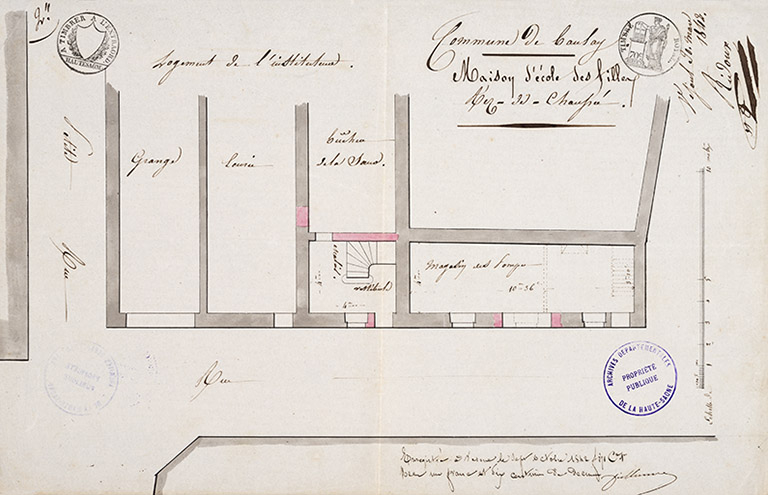 Plan de l'école des filles et du logement de l'instituteur, 1842 © Jérôme  Mongreville (reproduction) / Région Bourgogne-Franche-Comté, Inventaire du patrimoine - 2016