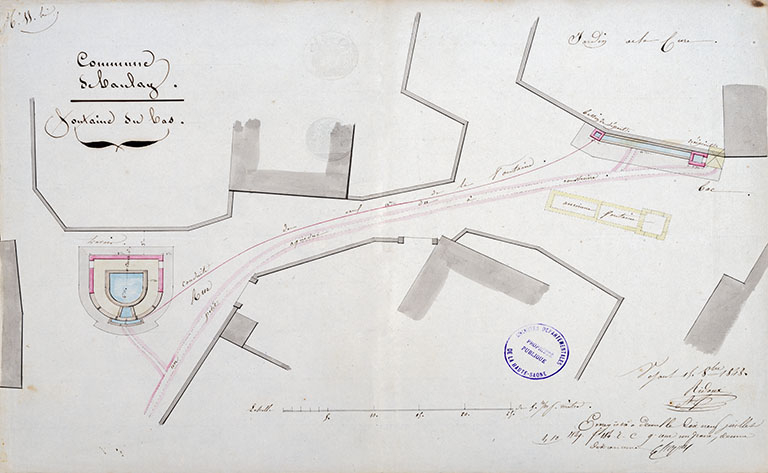 plan de situation, fontaines "du bas" et "du milieu" © Jérôme  Mongreville (reproduction) / Région Bourgogne-Franche-Comté, Inventaire du patrimoine - 2016