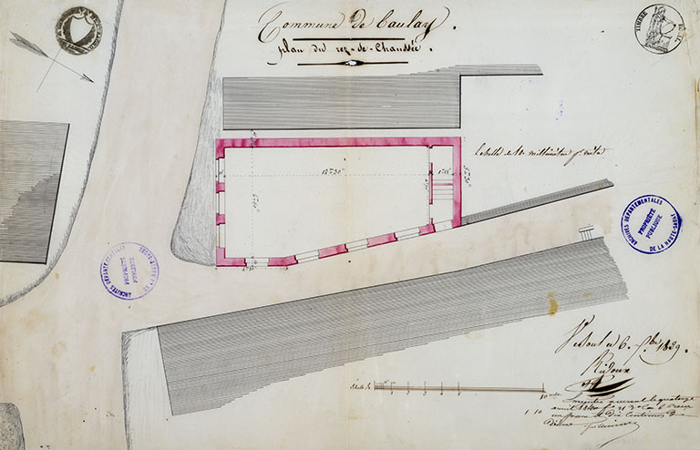Plan en coupe du rez-de-chaussée de la maison commune, 1839 © Jérôme  Mongreville (reproduction) / Région Bourgogne-Franche-Comté, Inventaire du patrimoine - 2016