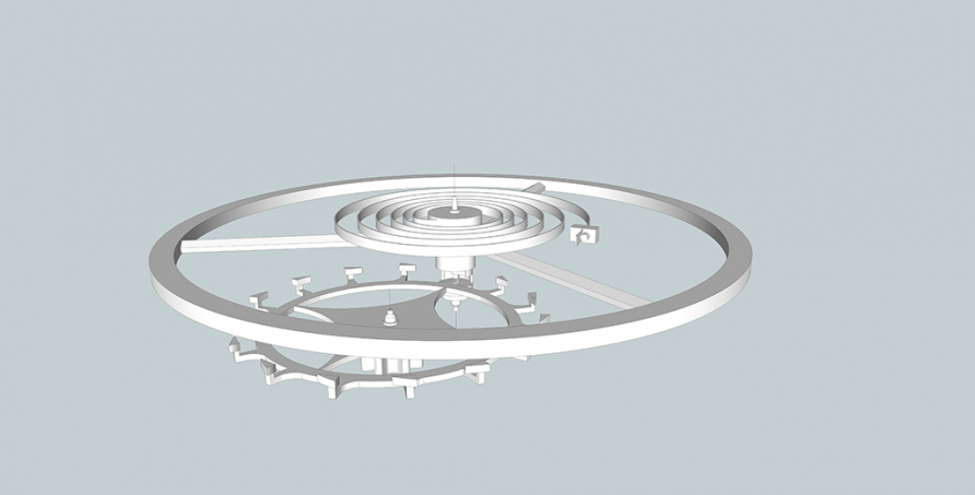 Echappement à cylindre. Le cylindre et la roue de cylindre sont visibles sous le balancier-spirale. © Mathias Papigny / Région Bourgogne-Franche-Comté, Inventaire du patrimoine - 2017