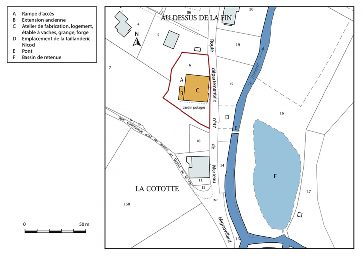 Plan-masse et de situation. Extrait du plan cadastral, 2017, section AA, 1/1 000. © Mathias Papigny / Région Bourgogne-Franche-Comté, Inventaire du patrimoine - 2017 Plan-masse et de situation. Extrait du plan cadastral, 2017, section AA, 1/1 000. © Mathias Papigny / Région Bourgogne-Franche-Comté, Inventaire du patrimoine - 2017