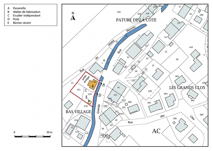 Plan-masse et de situation. Extrait du plan cadastral, 2017, section AC, 1/1 000. © Mathias Papigny / Région Bourgogne-Franche-Comté, Inventaire du patrimoine - 2017 Plan-masse et de situation. Extrait du plan cadastral, 2017, section AC, 1/1 000. © Mathias Papigny / Région Bourgogne-Franche-Comté, Inventaire du patrimoine - 2017