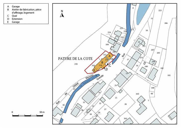 Plan-masse et de situation. Extrait du plan cadastral, 2017, section AC, 1/1 000. © Mathias Papigny / Région Bourgogne-Franche-Comté, Inventaire du patrimoine - 2017