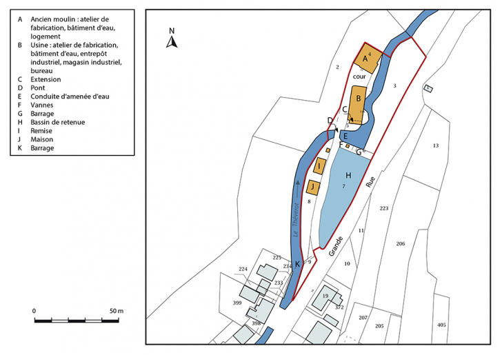 Plan-masse et de situation. Extrait du plan cadastral, 2017, section AC, 1/1 000. © Mathias Papigny / Région Bourgogne-Franche-Comté, Inventaire du patrimoine - 2017