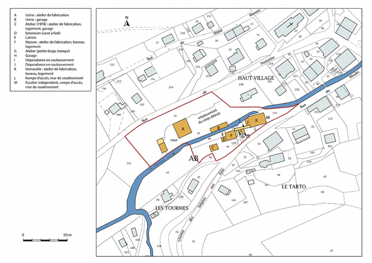 Plan-masse et de situation. Extrait du plan cadastral, 2017, section AB, 1/1 000. © Mathias Papigny / Région Bourgogne-Franche-Comté, Inventaire du patrimoine - 2017