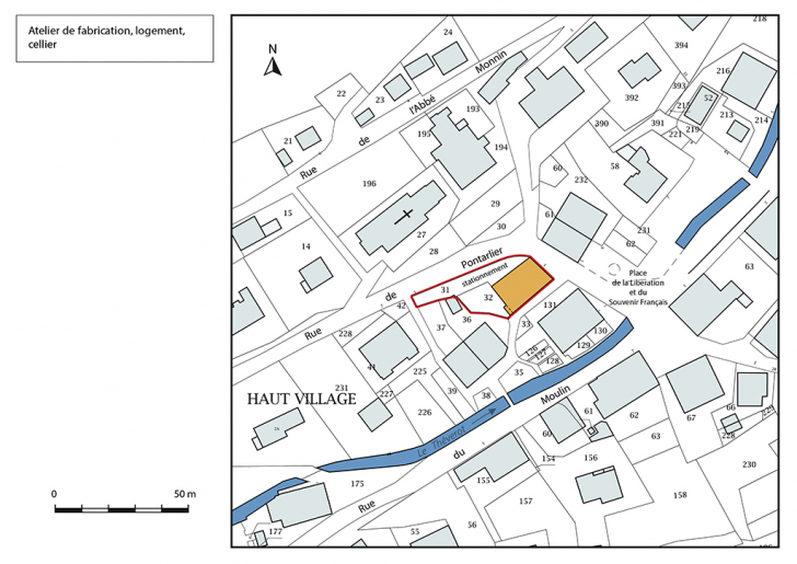 Plan-masse et de situation. Extrait du plan cadastral, 2017, section AB, 1/1 000. © Mathias Papigny / Région Bourgogne-Franche-Comté, Inventaire du patrimoine - 2017