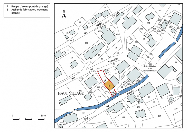 Plan-masse et de situation. Extrait du plan cadastral, 2017, section AB, 1/1 000. © Mathias Papigny / Région Bourgogne-Franche-Comté, Inventaire du patrimoine - 2017