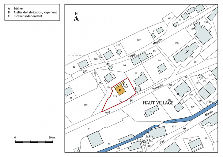 Plan-masse et de situation. Extrait du plan cadastral, 2017, section AB, 1/1 000. © Mathias Papigny / Région Bourgogne-Franche-Comté, Inventaire du patrimoine - 2017 Plan-masse et de situation. Extrait du plan cadastral, 2017, section AB, 1/1 000. © Mathias Papigny / Région Bourgogne-Franche-Comté, Inventaire du patrimoine - 2017