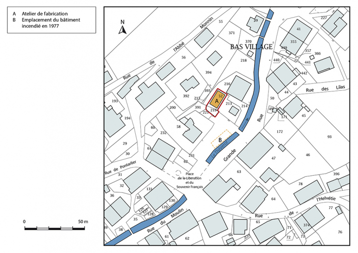 Plan-masse et de situation. Extrait du plan cadastral, 2017, section AC, 1/1 000. © Mathias Papigny / Région Bourgogne-Franche-Comté, Inventaire du patrimoine - 2017
