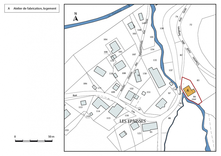Plan-masse et de situation. Extrait du plan cadastral, 2017, section AB, 1/1 000. © Mathias Papigny / Région Bourgogne-Franche-Comté, Inventaire du patrimoine - 2017