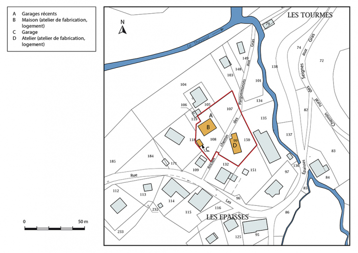 Plan-masse et de situation. Extrait du plan cadastral, 2017, section AB, 1/1 000. © Mathias Papigny / Région Bourgogne-Franche-Comté, Inventaire du patrimoine - 2017