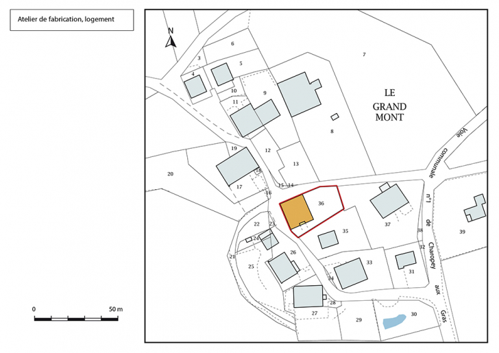 Plan-masse et de situation. Extrait du plan cadastral, 2017, section AD, 1/1 000. © Mathias Papigny / Région Bourgogne-Franche-Comté, Inventaire du patrimoine - 2017 Plan-masse et de situation. Extrait du plan cadastral, 2017, section AD, 1/1 000. © Mathias Papigny / Région Bourgogne-Franche-Comté, Inventaire du patrimoine - 2017