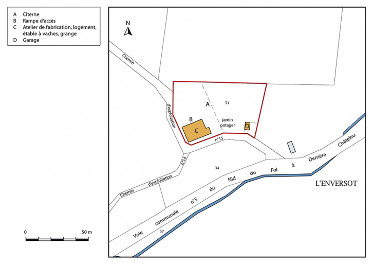 Plan-masse et de situation. Extrait du plan cadastral, 2017, section ZD, 1/1 000. © Mathias Papigny / Région Bourgogne-Franche-Comté, Inventaire du patrimoine - 2017