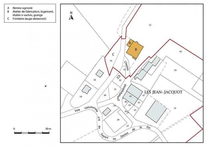 Plan-masse et de situation. Extrait du plan cadastral, 2017, section ZB, 1/1 000. © Mathias Papigny / Région Bourgogne-Franche-Comté, Inventaire du patrimoine - 2017 Plan-masse et de situation. Extrait du plan cadastral, 2017, section ZB, 1/1 000. © Mathias Papigny / Région Bourgogne-Franche-Comté, Inventaire du patrimoine - 2017