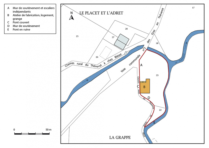 Plan-masse et de situation. Extrait du plan cadastral, 2017, section D, 1/1 000. © Mathias Papigny / Région Bourgogne-Franche-Comté, Inventaire du patrimoine - 2017