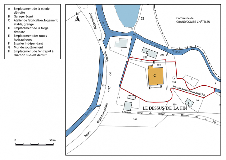 Plan-masse et de situation. Extrait du plan cadastral, 2017, section B, 1/1 000. © Mathias Papigny / Région Bourgogne-Franche-Comté, Inventaire du patrimoine - 2017